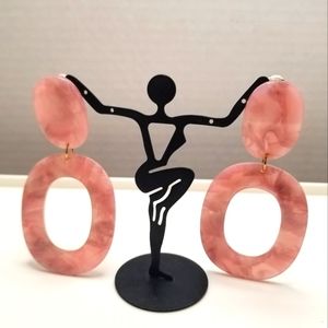 Pink acrylic drop dangle earrings.